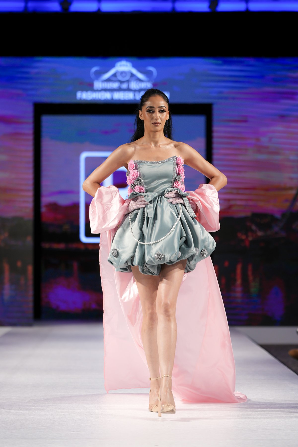 Rose-embellished bustier gown, House of iKons Fashion Week London