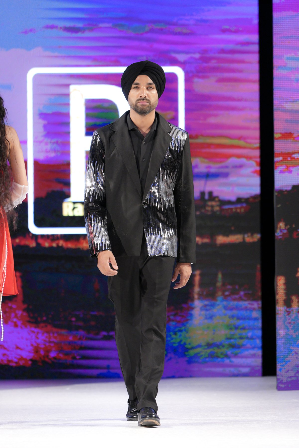 Sequin-panel blazer, menswear look, London