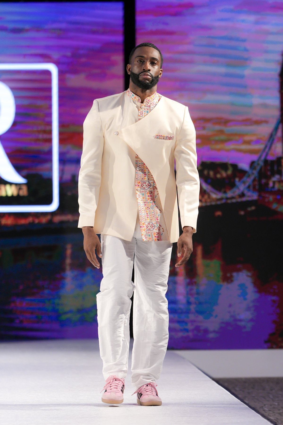 Cream asymmetric jacket, menswear look, London